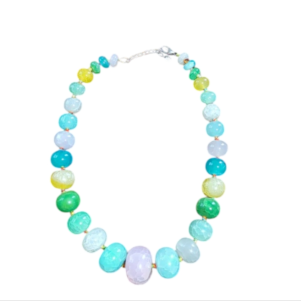 Chunky Colorful Beaded Necklace | Iridescent Gemstone Style Statement Piece